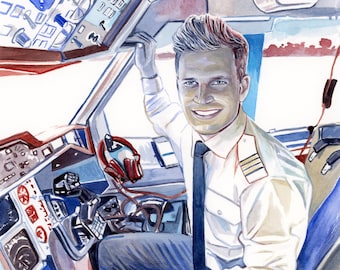 PERSONALIZOWANY PORTRET PILOTA malarstwo, prezenty dla pilota dla niego, prezent dla pilota na emeryturę dla mężczyzny, prezent dla męża pilota, prezent dla ojca na ukończenie studiów pilota