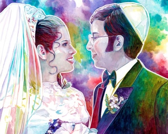 Anniversary gift for Jewish parents, jewish wedding gift personalized, Jewish couple portrait painting, Jewish art, Jewish gift, Judaica art