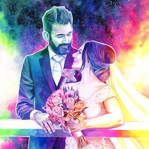 Regalo del marito, RITRATTO PERSONALIZZATO, Regalo del primo anniversario per lui, Regalo dell'anniversario della carta per lui Regalo del 1 ° anniversario per la moglie Arcobaleno
