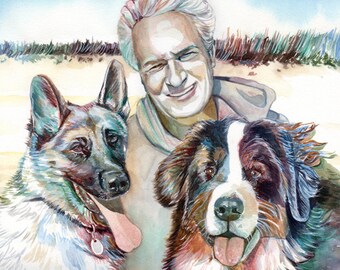 CUSTOM DOGS PORTRAIT with the owner, Personalized veterinarian gift for a man, Veterinarian husband gift, Veterinarian father dog daddy dad