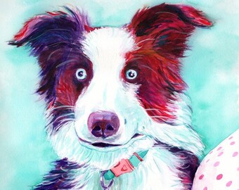 CUSTOM PET PORTRAIT dog painting from photo pet memorial watercolor painting border collie sheepdog owner personalized gift sympathy gift