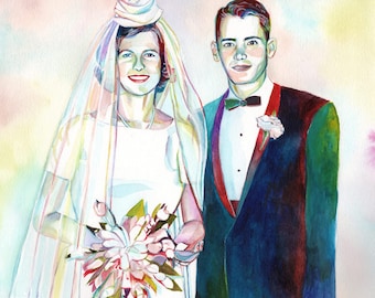 50th wedding anniversary gifts for parents CUSTOM WEDDING PORTRAIT illustration painted from photo Golden wedding anniversary gifts decor