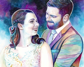 CUSTOM WEDDING PORTRAIT, watercolor painting, 3rd anniversary gift for husband, 6th anniversary gifts for him, 9th anniversary gift for her