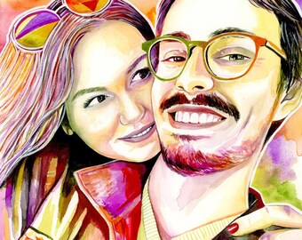 Ships fast, Personalized gifts for boyfriend Valenines day gift, Custom couples watercolor portrait painted from photo, Unique gifts for men