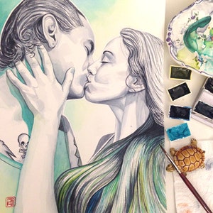 REGALI DI PRIMO ANNIVERSARIO per il regalo di compleanno del fidanzato dalla fidanzata coppia ritratto pittura da foto romantica regalo d'arte unica da selfie