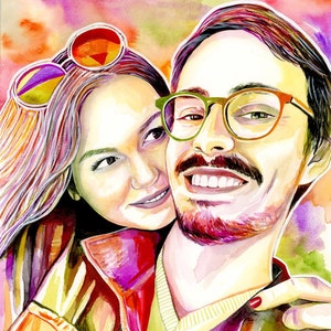 Custom portrait painting, Unique wedding gifts for the couple, Personalized watercolor painting, Rainbow couple illustration from photo