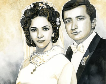 Unique 50th anniversary gifts for parents Personalized  Watercolor Couple Painting from wedding photo Golden anniversary gift, Gold portrait