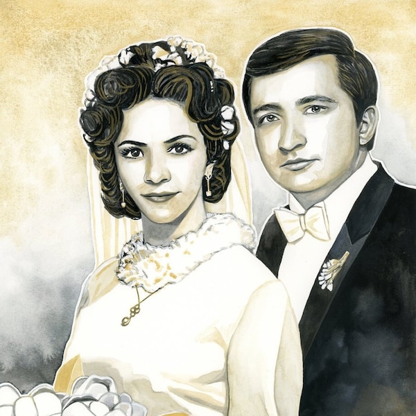 Regali unici per il 50° anniversario per i genitori Ritratto dorato personalizzato dalla foto del matrimonio Regalo di anniversario di matrimonio dorato per genitori anziani