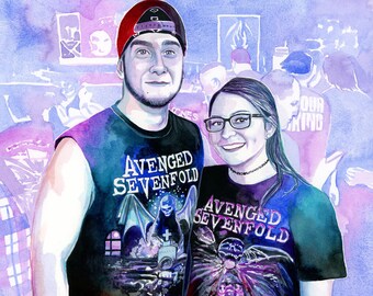 CUSTOM COUPLE PORTRAIT painting, Gift for Metalhead boyfriend, Black metal man gift, Heavy metal gifts for him goth gothic viking gamer geek