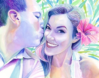 PERSONALIZED COUPLE DRAWING, Romantic anniversary gifts for boyfriend, Unique gifts for men Custom watercolor portrait artistic style modern