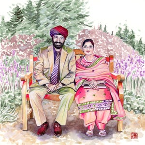 50th WEDDING ANNIVERSARY gift for Indian parents, sikh couple, sikhism gift, punjabi, indian wedding special gift couple watercolor portrait