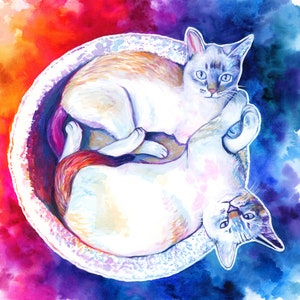 Pittura personalizzata di 2 gatti, Illustrazione artistica personalizzata del ritratto del gatto, Ritratto moderno dell'animale domestico, Memoriale del gatto colorato, Miglior regalo per l'amante dei gatti