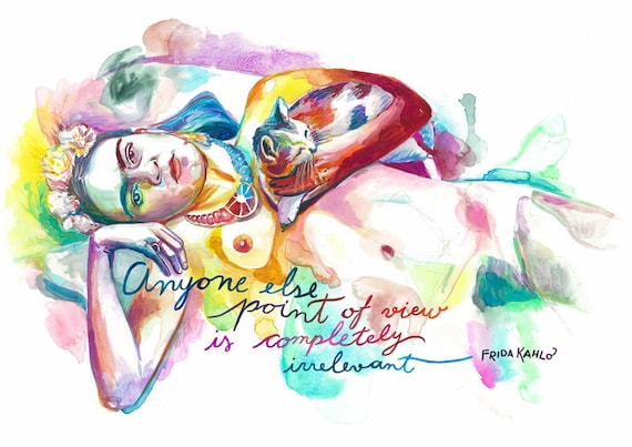 Frida Kahlo poster Inspirational women gift Feminism Frida Kahlo print The future is female Mexican folk art Cat lover gift for painter