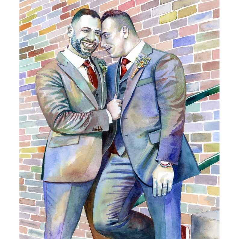 Gay wedding gifts for gay couple PERSONALIZED PORTRAIT PAINTING Gay art Gay marriage gift Anniversary gift for gay husband gift gay men image 9