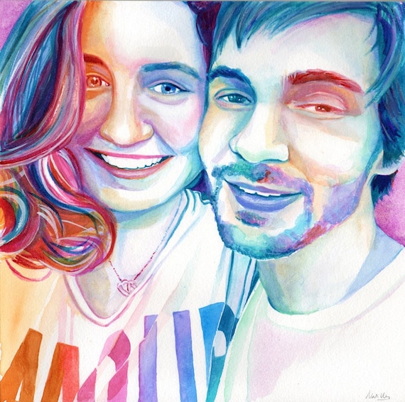 Unique gifts Boyfriend gift from girlfriend photo gift, CUSTOM PORTRAIT RAINBOW, Romantic dating anniversary gift for boyfriend 2 year first