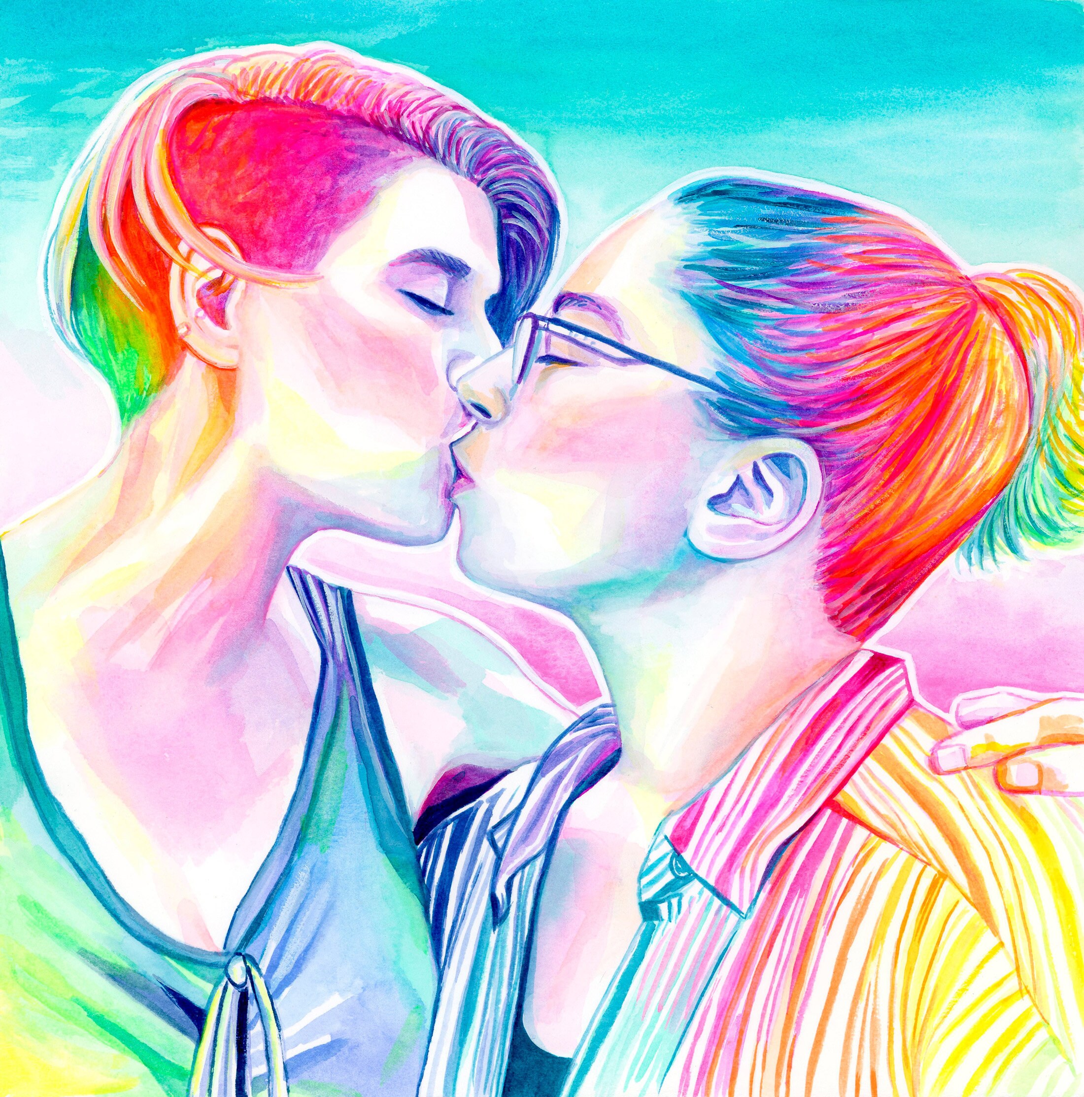 Custom Lesbian Art Portrait Commission Christmas Gift pic