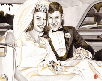 50th anniversary gifts for parents, WATERCOLOR COUPLE PORTRAIT, Custom golden anniversary gift, 50 year anniversary Portrait Couple Painting