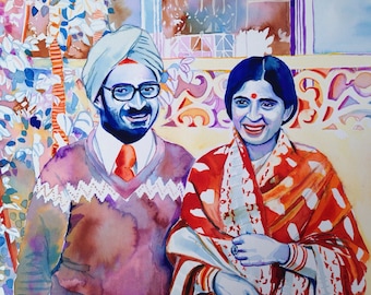 50th WEDDING ANNIVERSARY gift for Indian parents, sikh couple, sikhism gift, punjabi, indian wedding special gift couple watercolor portrait