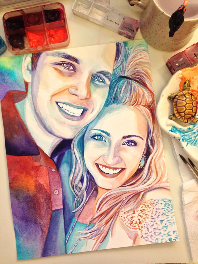 Personalized gifts for girlfriend, CUSTOM COUPLES PORTRAIT, 30th birthday gift for her, 21st birthday gift for her, Romantic gifts for her image 1