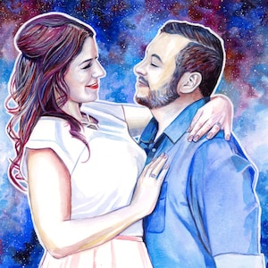 Dipinto personalizzato con ritratto ad acquerello di marito e moglie, arte originale, regalo per l'anniversario del marito, fatto su ordinazione, regali unici per gli uomini Regalo di carta