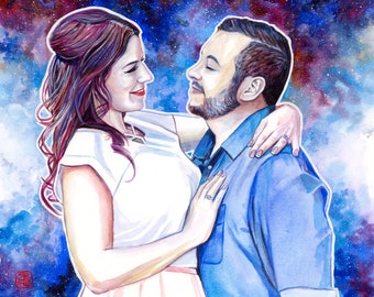 Custom Husband and wife watercolor portrait painting, Original art, Husband anniversary gift, Made to order, Unique gifts for men Paper gift