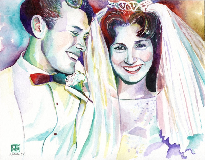 50th anniversary gifts for parents 50 wedding gift for the couple Golden anniversary decorations Personalized parents portrait painting image 1