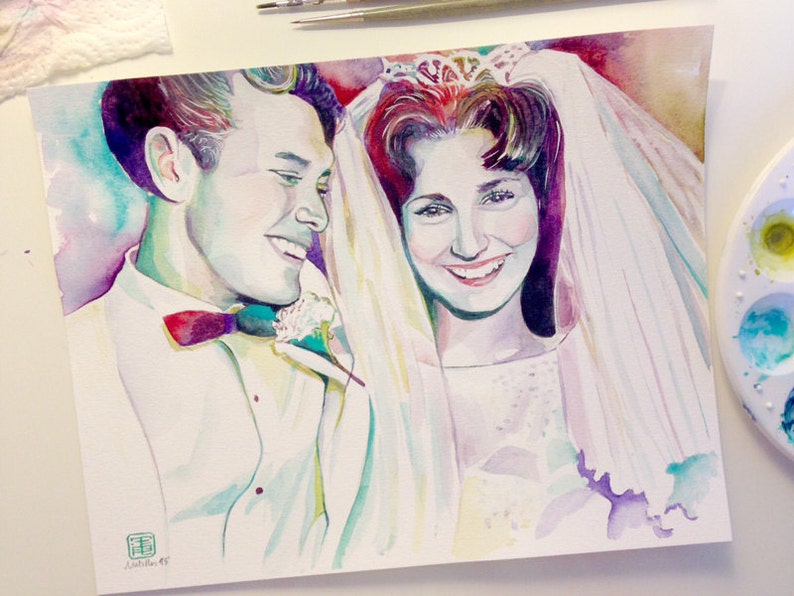 50th anniversary gifts for parents 50 wedding gift for the couple Golden anniversary decorations Personalized parents portrait painting image 4