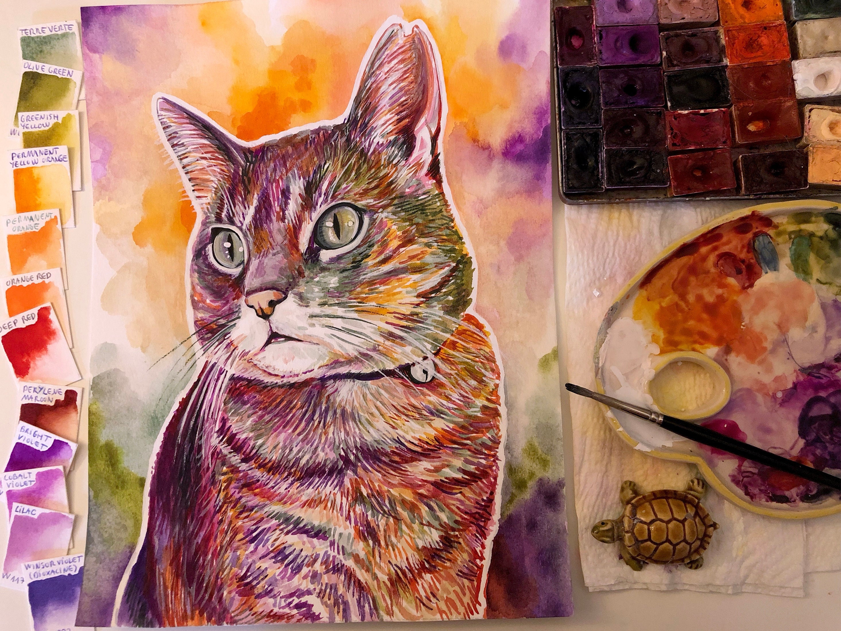 Custom cat portrait painting from photo, Personalized cat lover gift, Cats gifts for loss of cat, In loving memory of cat illustration kitty