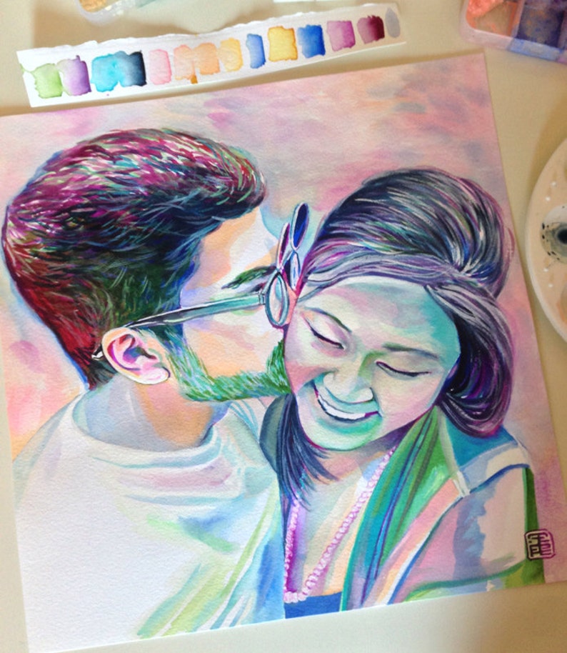 Valentines day gift for him personalized, CUSTOM COUPLES PORTRAIT painting, Romantic gifts for him from girlfriend, Unique gifts for men image 4