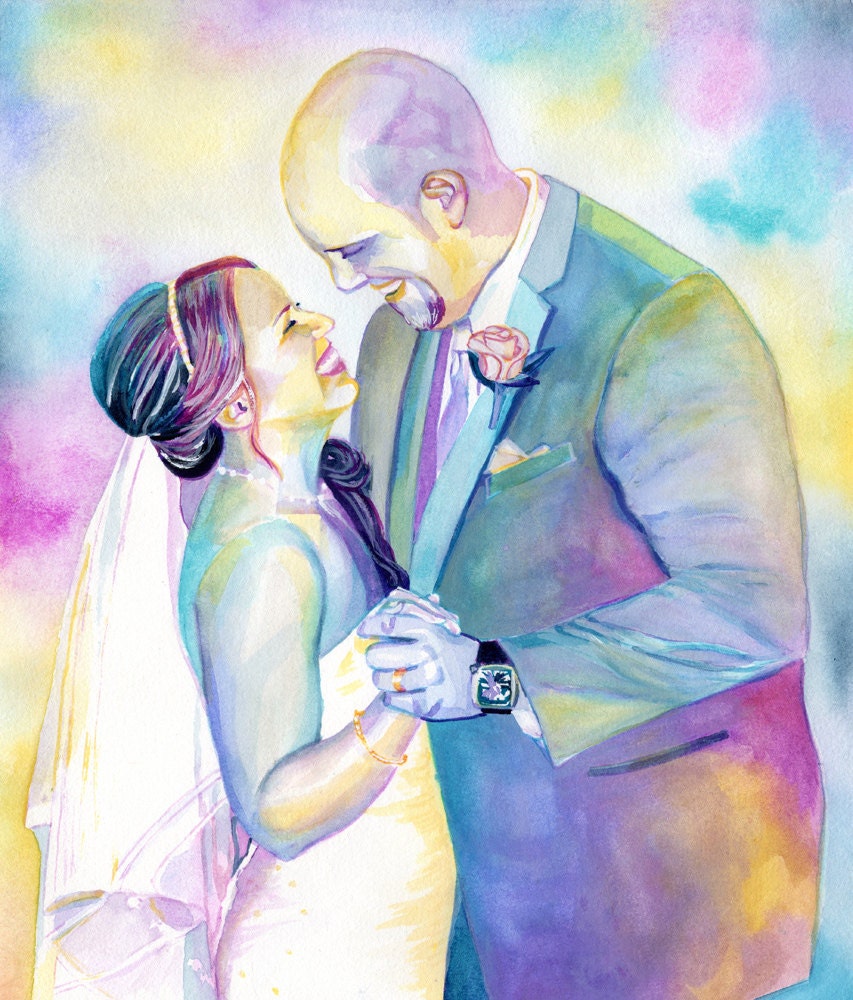 Wedding couple portrait Personalized first wedding anniversary gift Paper anniversary gift for her 1st anniversary gift Custom gift for wife