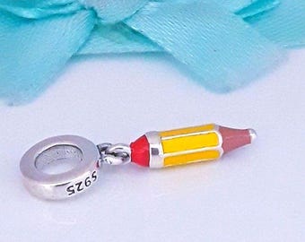 Teacher gift pencil charm for bracelet, pendant S925 Sterling silver
