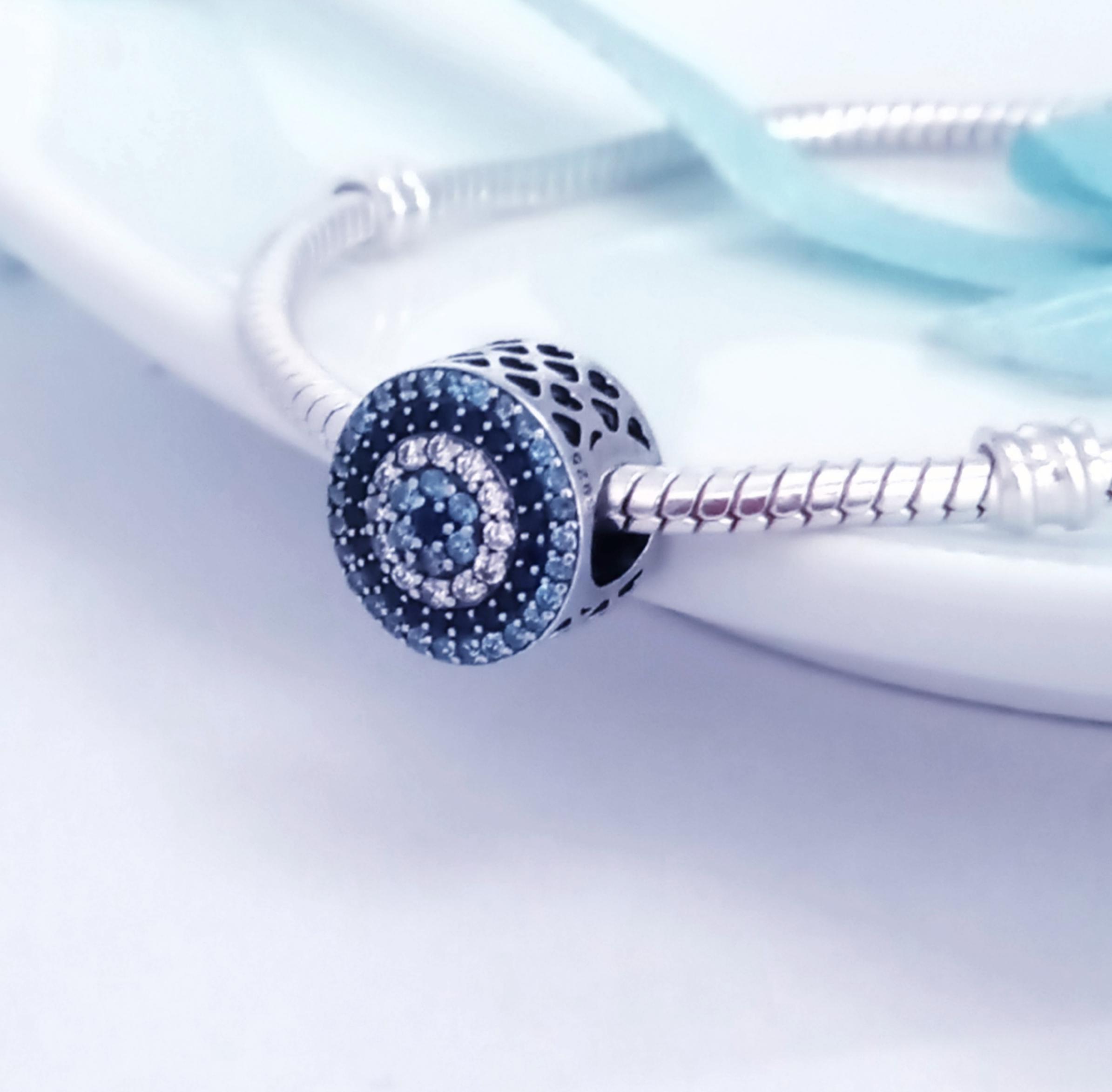 Charm for bracelet 3 tone crystals evil eye protection S925 Sterling silver