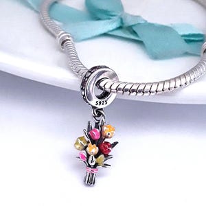 3D Flower Bouquet Charm, S925 Sterling Silver charm for bracelet , Graduation Gift, Teachers gift