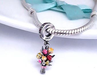 3D Flower Bouquet Charm, S925 Sterling Silver charm for bracelet , Graduation Gift, Teachers gift
