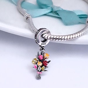 Flower Bouquet Charm 3D Sterling Silver Flower Bouquet Charm 3D Sterling Silver