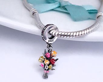 Flower Bouquet Charm 3D Sterling Silver Flower Bouquet Charm 3D Sterling Silver