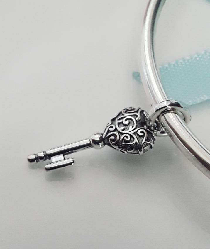 Sterling Silver Regal Key Charm / Pendant for Bracelets Etsy