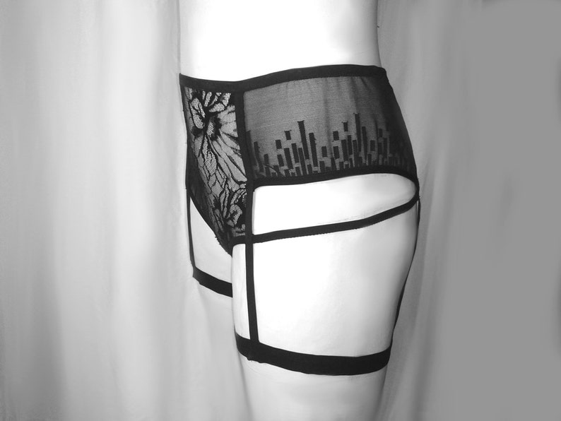 Waist Panty Dessous /& Lingerie Agathe Black lace with a garter belt straps suspender and garter belts