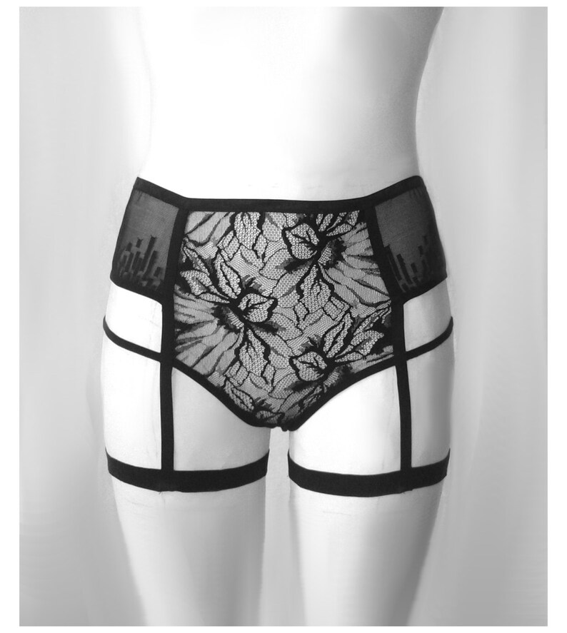 Waist Panty Dessous /& Lingerie Agathe Black lace with a garter belt straps suspender and garter belts