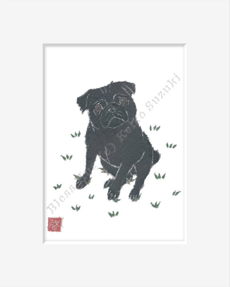 Black Pug Art, Pug Dog, Pug Print, Pug Gift, Pug Wall Art, Pug Illustration image 2