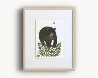 Bear Wall Prints, Moon Bear Artwork, Woodland Animal, Forest Friend Art, Bear Art