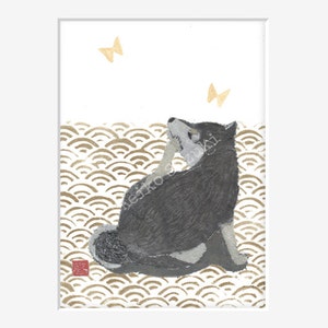 Shiba Inu Art, Black Shiba Inu, Seigaiha, Modern Japanese Art, 柴犬 image 3