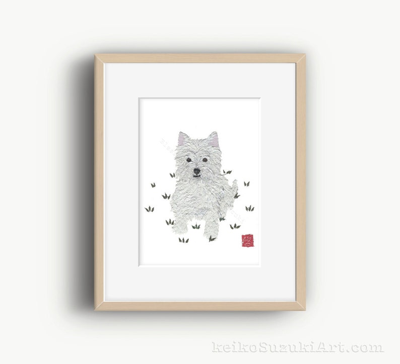 Westie Art, West Highland Terrier, Westie Dog, Westie Gift, Ready to Frame image 1