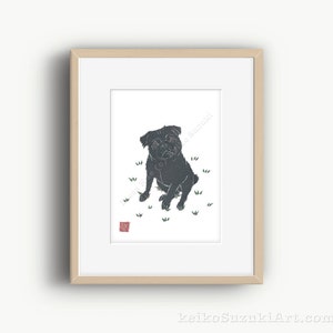 Black Pug Art, Pug Dog, Pug Print, Pug Gift, Pug Wall Art, Pug Illustration image 1