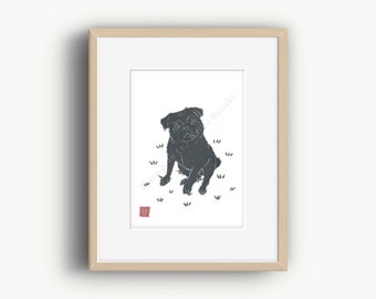 Black Pug Art,  Dog Print, Minimalist, Playful