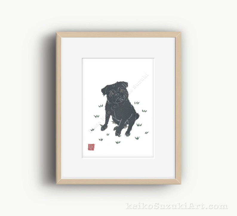 Black Pug Art, Pug Dog, Pug Print, Pug Gift, Pug Wall Art, Pug Illustration image 1