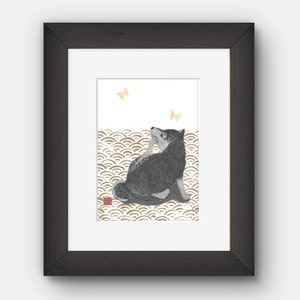 Shiba Inu Art, Black Shiba Inu, Seigaiha, Modern Japanese Art, 柴犬 image 2