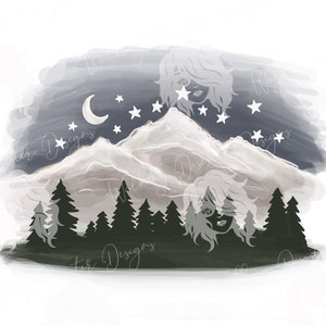 Mountains and Stars PNG Sublimation Design |Hand Drawn |Mountains | Printable Digital Art | Mountains are Calling | Art