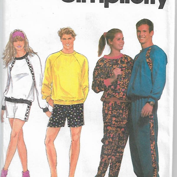 Vtg Simplicity 7585 Size XS-XL Overlock/Serger Misses', Men's or Teen Boy's Knit Pants or Shorts & Pullover Top Sewing Pattern 1991 Uncut