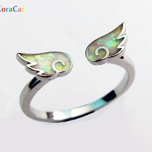 Angel Wing Ring - 925 Sterling Silver & White Fire Opal